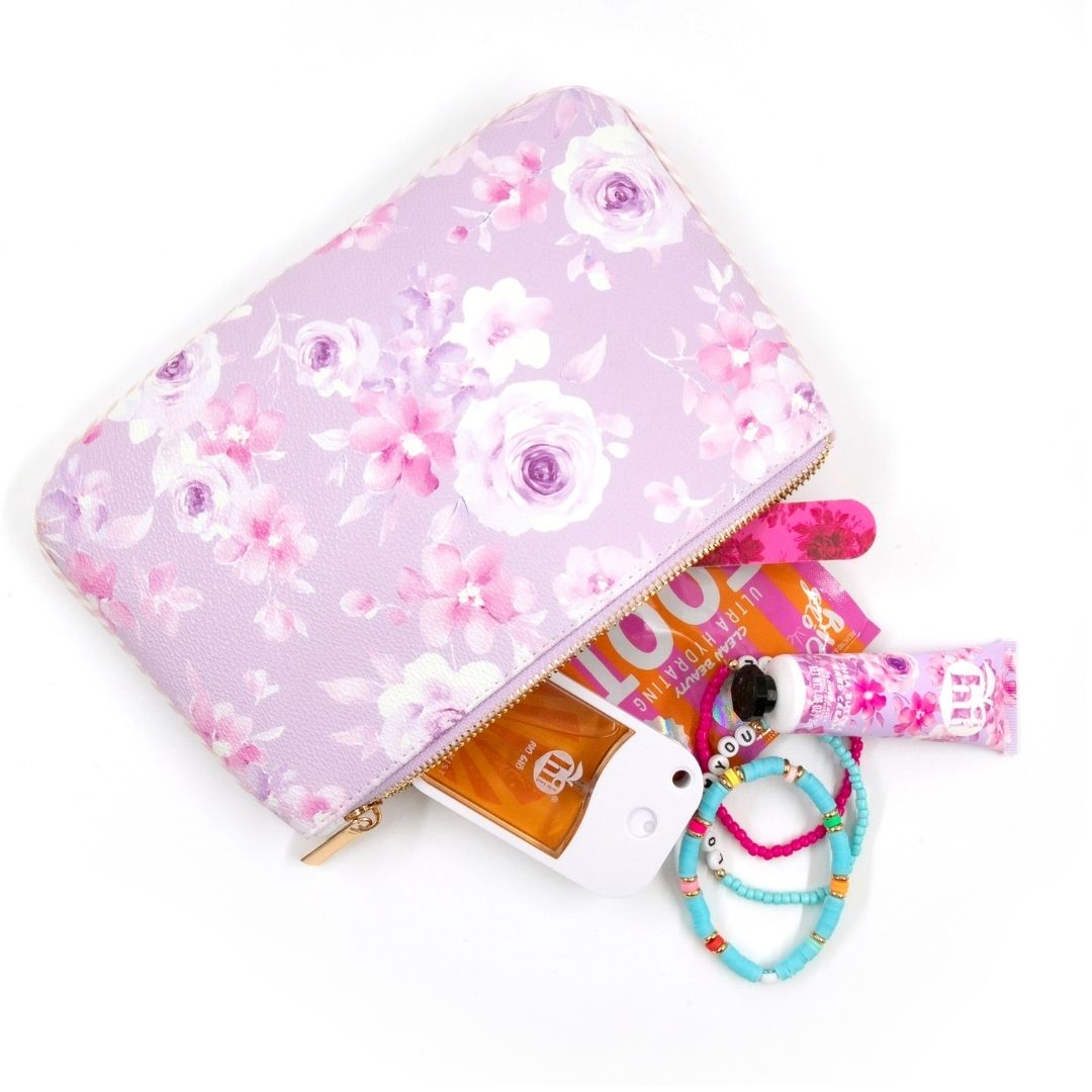 Purple Floral Large Zipper Pouch