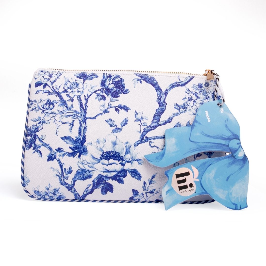 Blue Toile Large Zipper Pouch