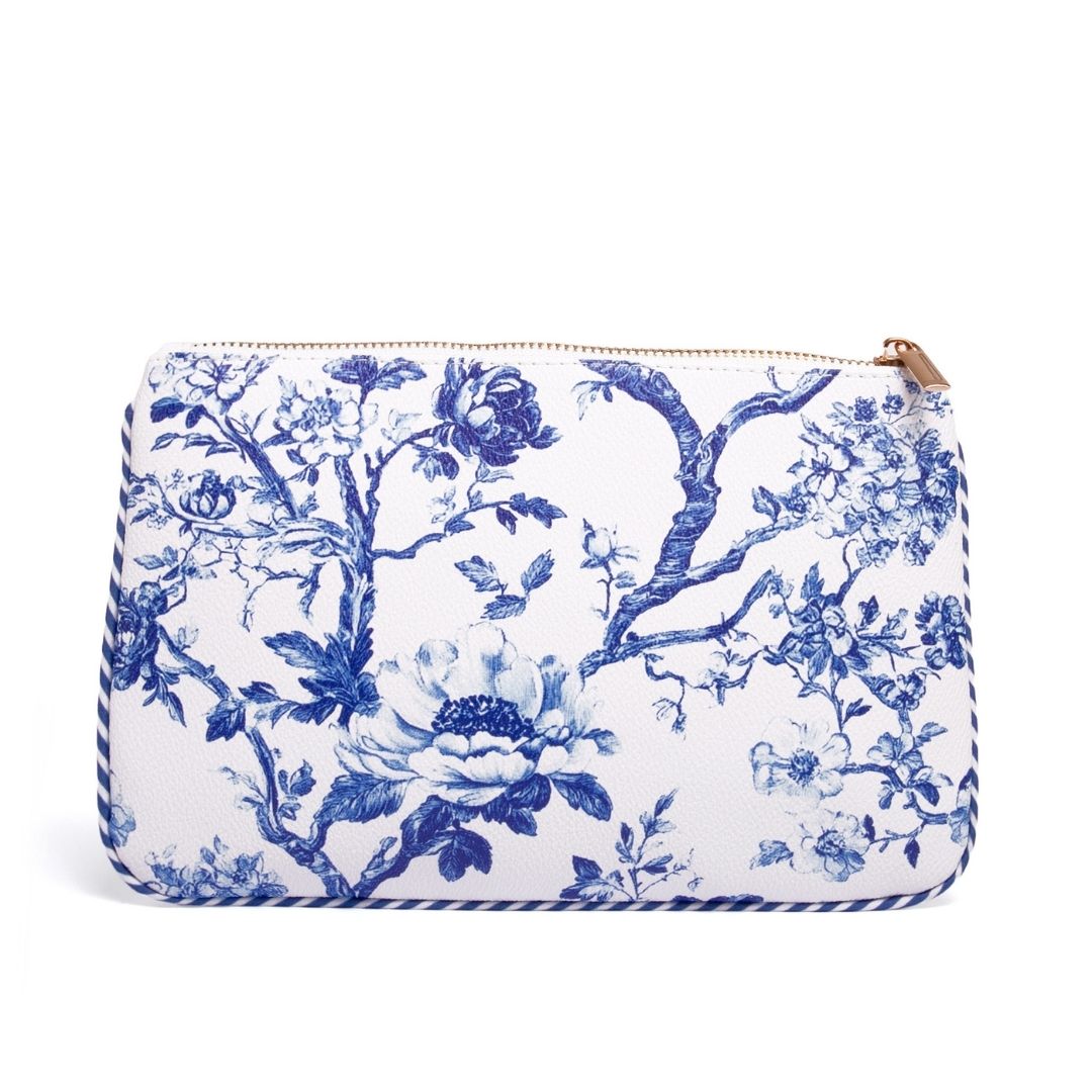 Blue Toile Large Zipper Pouch