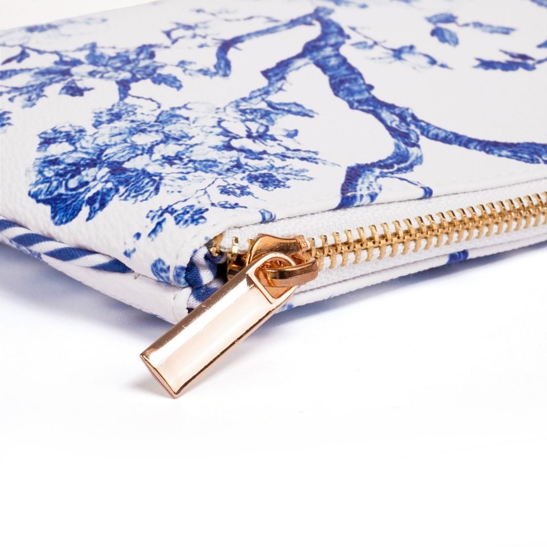 Blue Toile Large Zipper Pouch