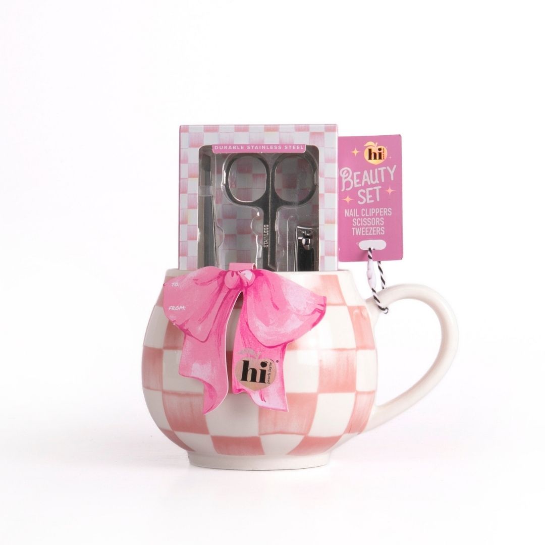 Pink Coffee Mug with Manicure Set