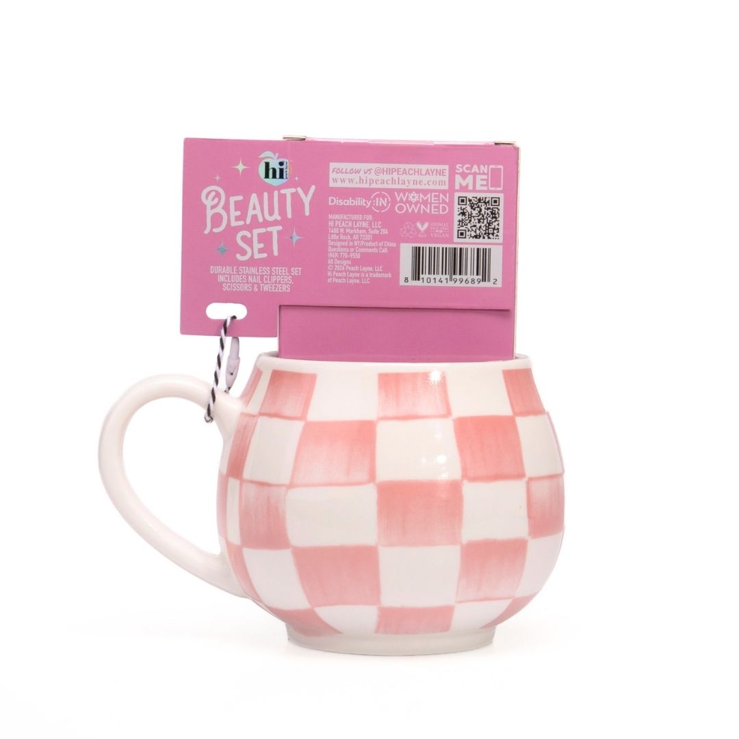 Pink Coffee Mug with Manicure Set