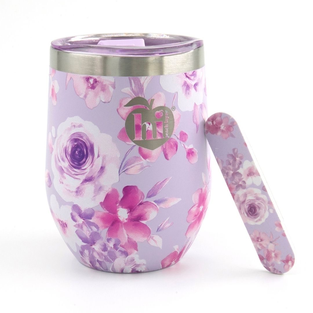 Purple Floral Wine Tumbler with Nail File
