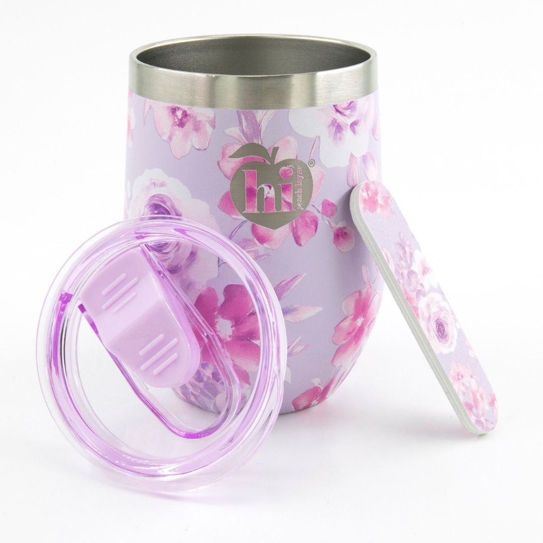 Purple Floral Wine Tumbler with Nail File