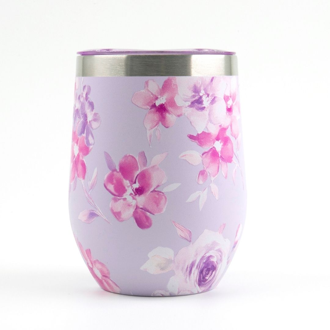Purple Floral Wine Tumbler with Nail File