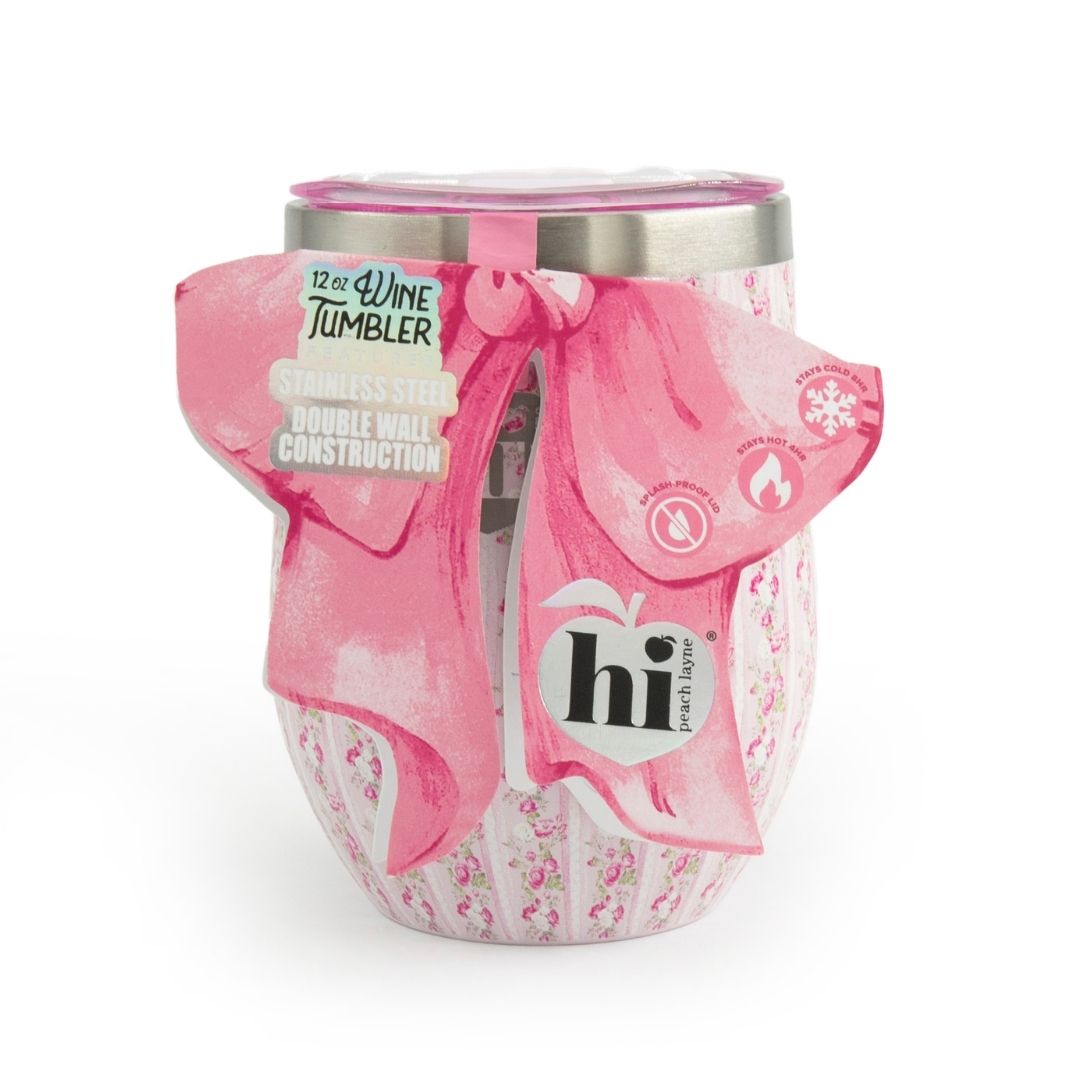 Pink Stripe Floral Wine Tumbler with Nail File