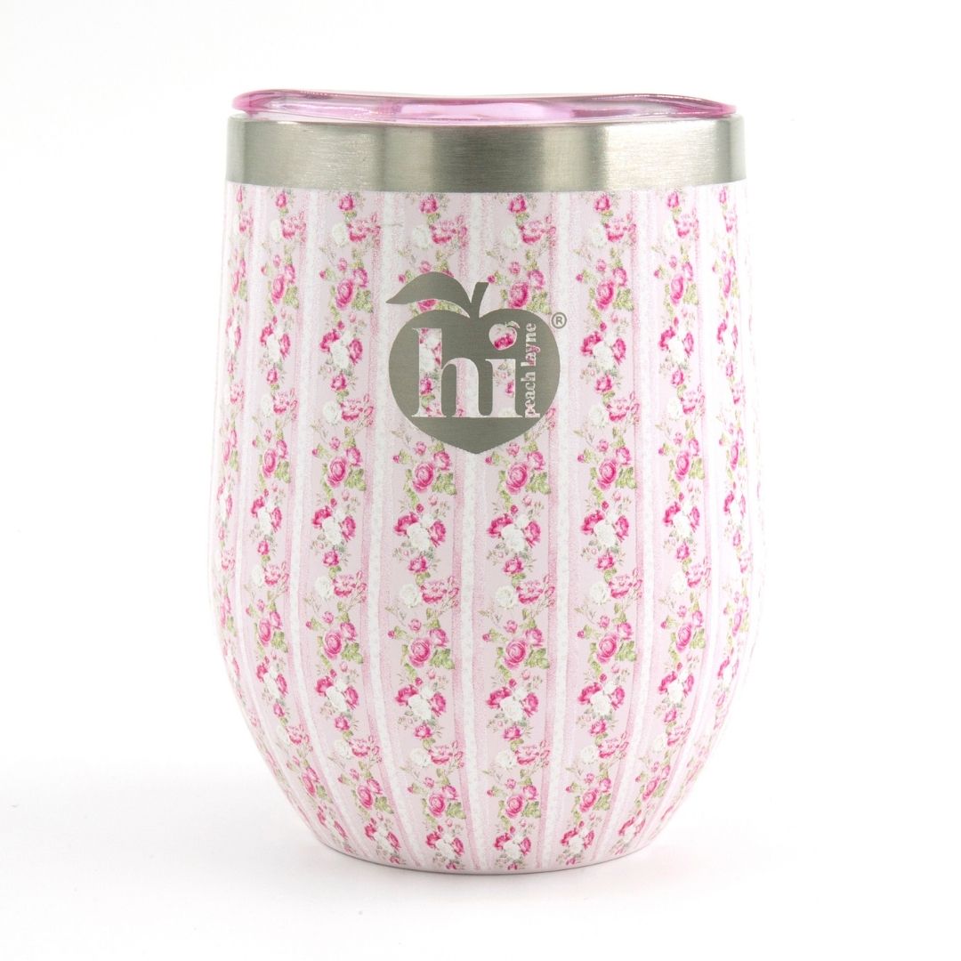 Pink Stripe Floral Wine Tumbler with Nail File