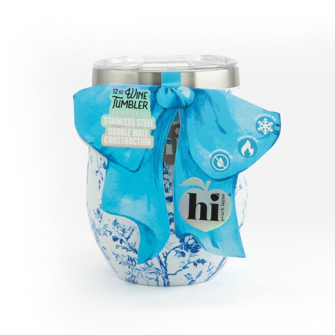 Blue Toile Wine Tumbler with Nail File
