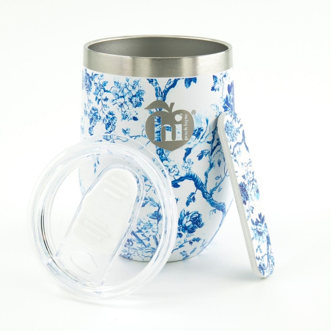 Blue Toile Wine Tumbler with Nail File