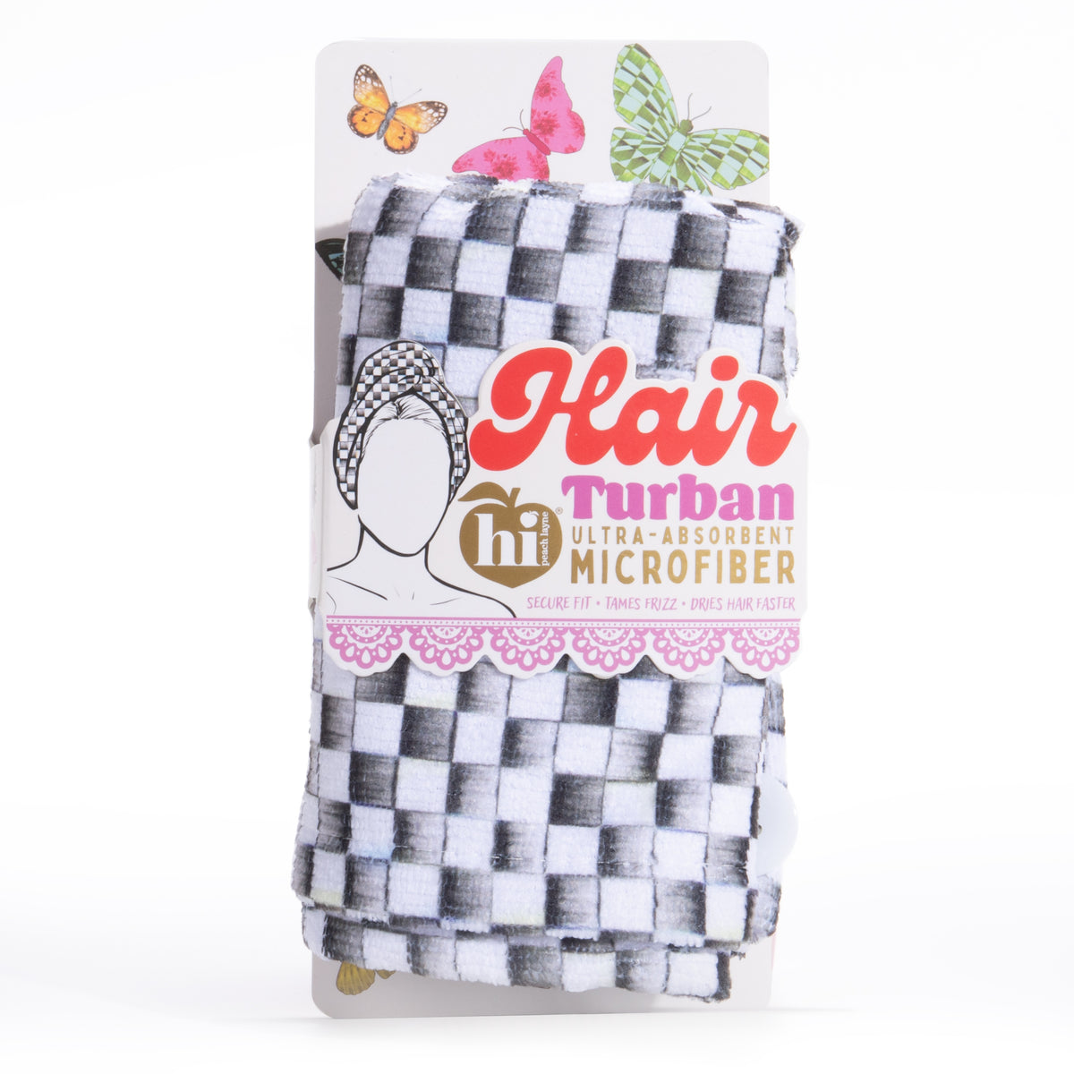 Black Checkered Microfiber Hair Turban