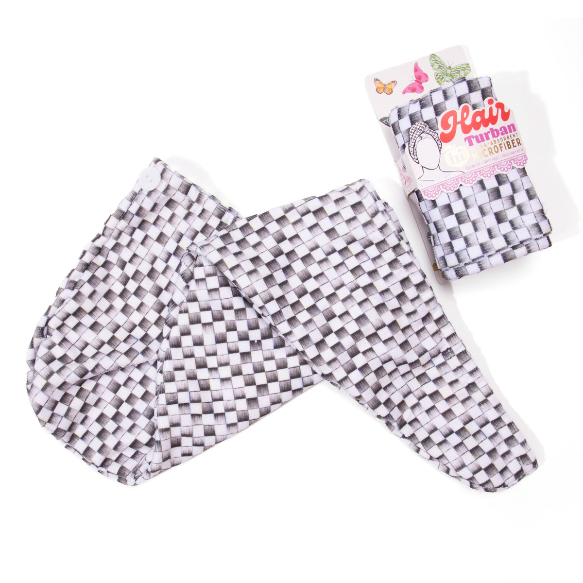 Black Checkered Microfiber Hair Turban