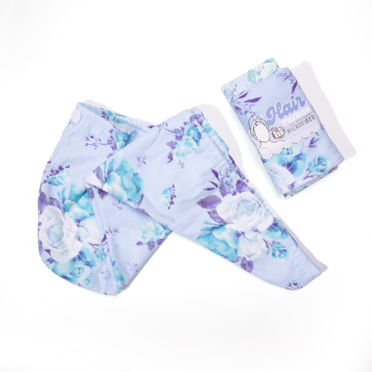 Blue Floral Microfiber Hair Turban
