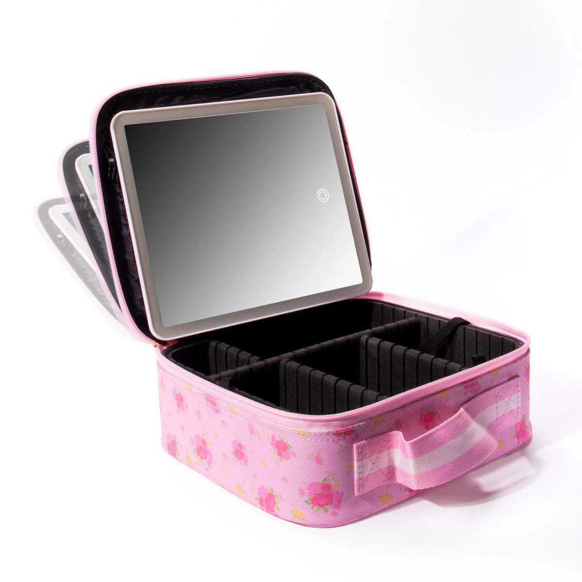 Pink Floral Makeup Case With LED Mirror