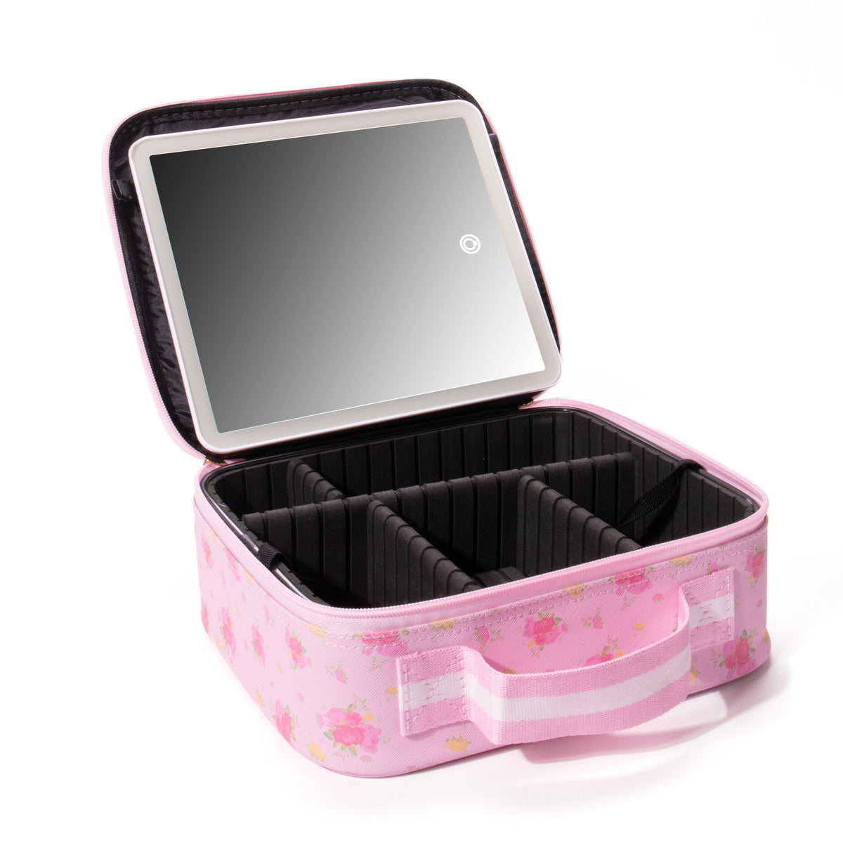 Pink Floral Makeup Case With LED Mirror