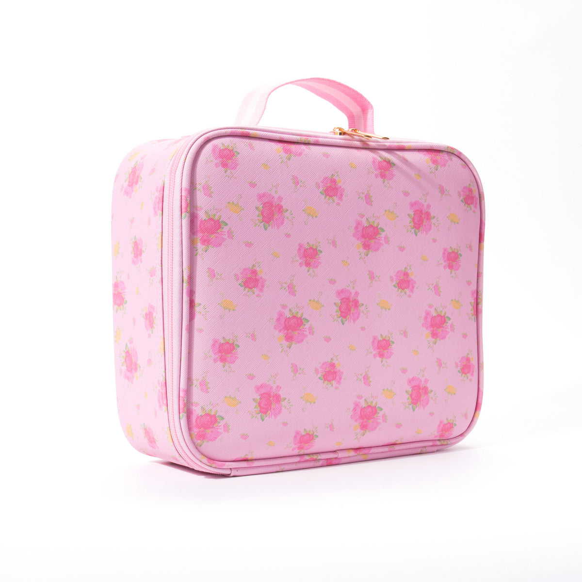 Pink Floral Makeup Case With LED Mirror