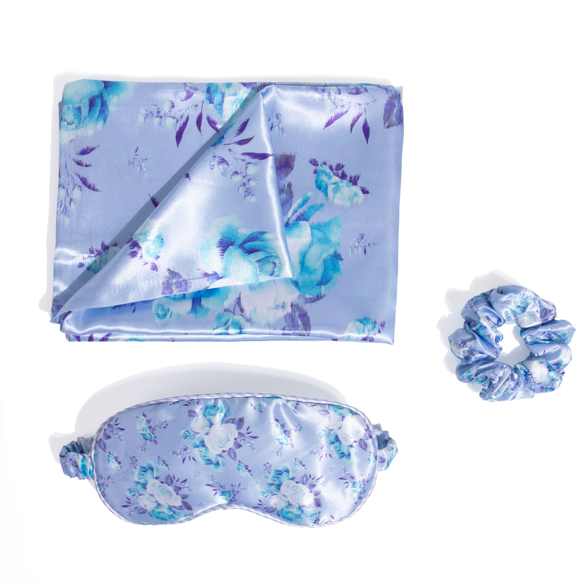 Blue Pillowcase, Eye mask and Scrunchie Set
