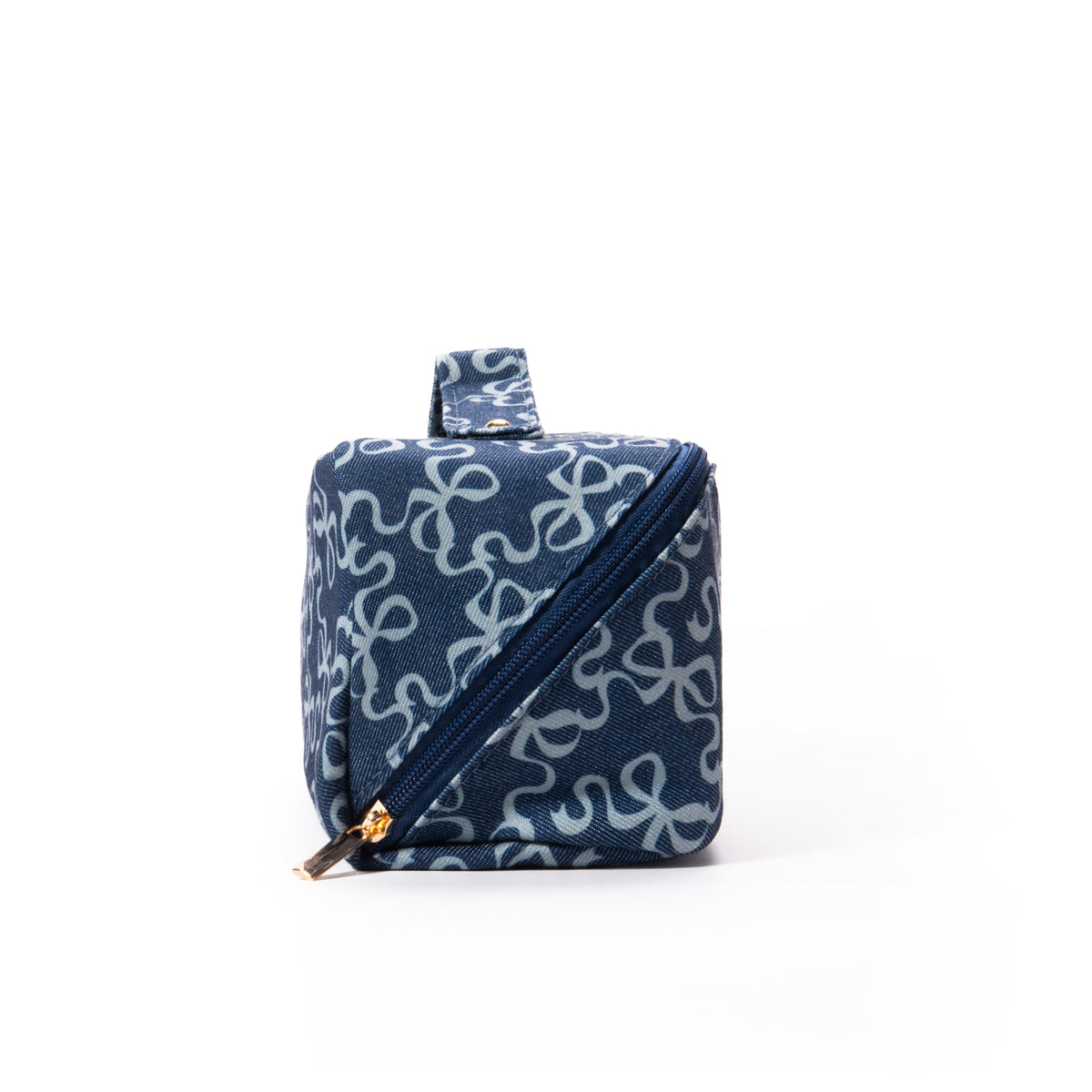 Blue Bow Print Denim Makeup Bag