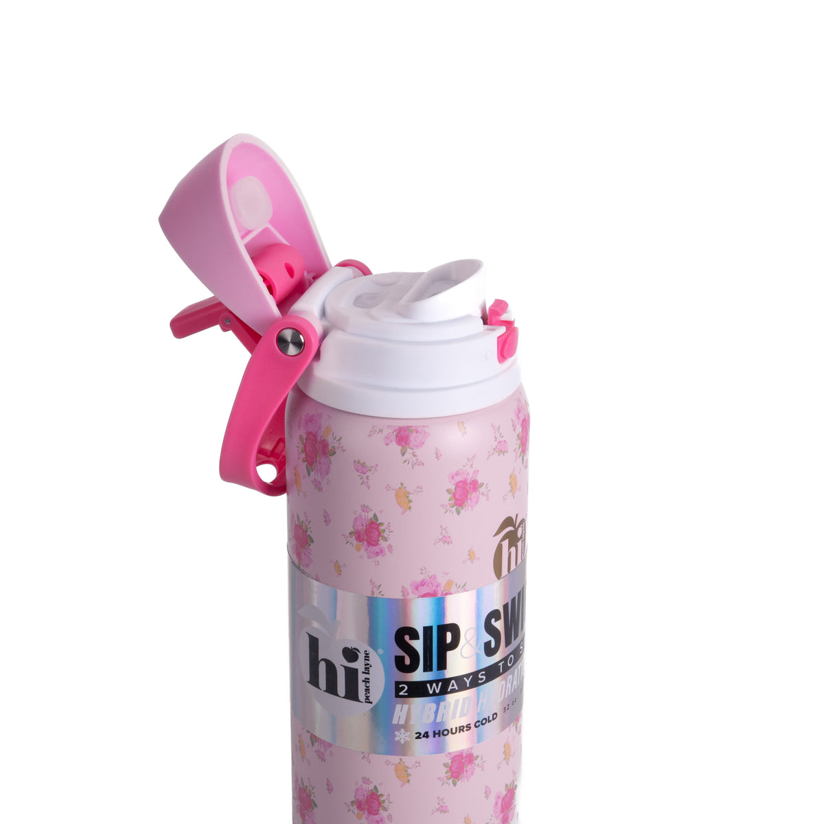 Pink Floral Insulated Water Bottle With Scrunchie, 32oz
