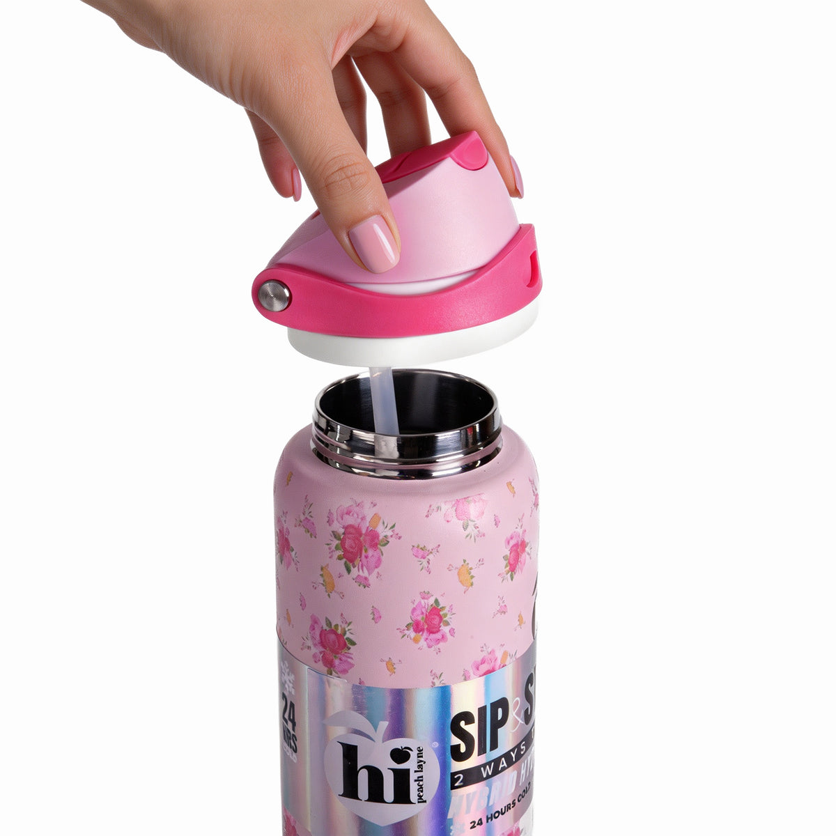 Pink Floral Insulated Water Bottle With Scrunchie, 32oz