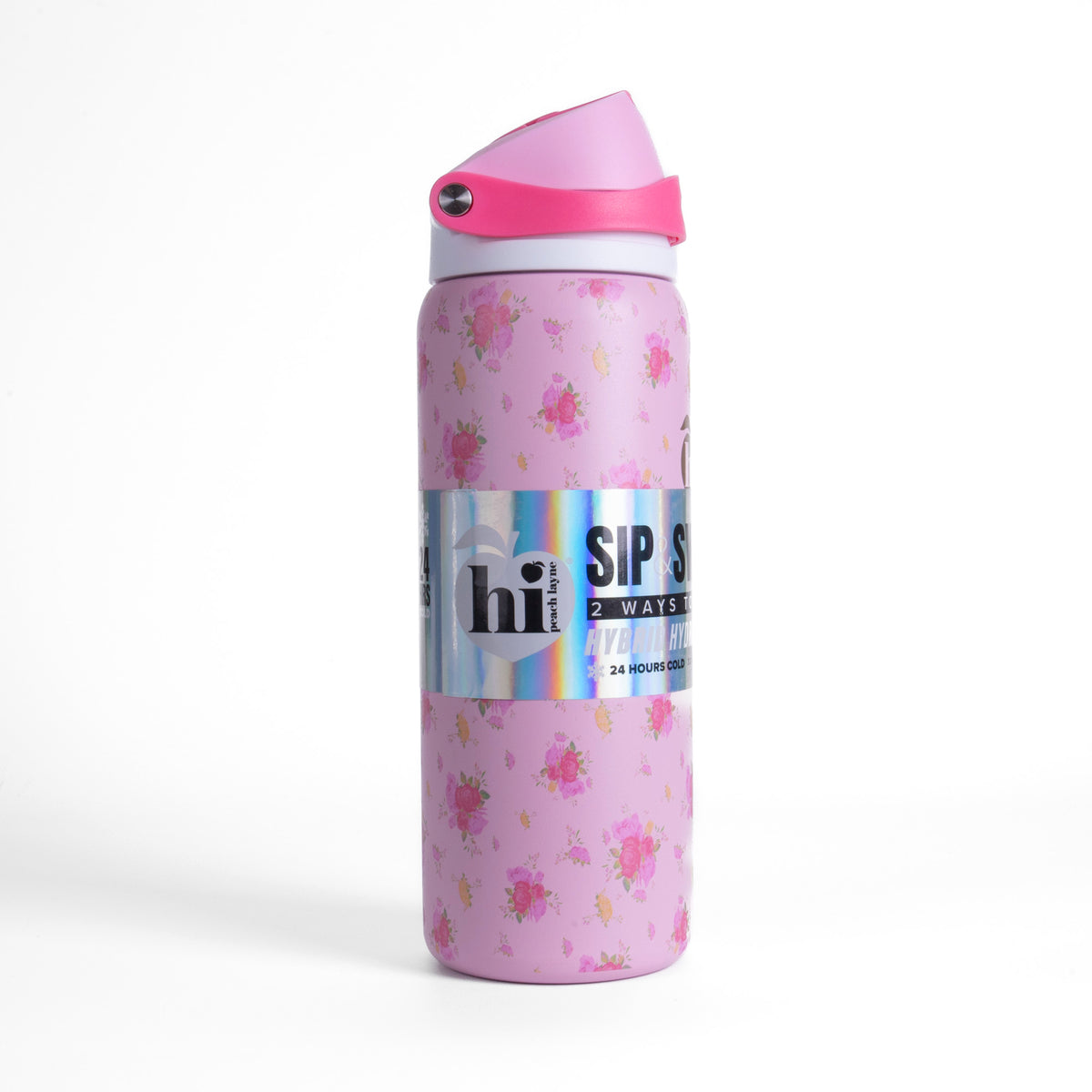 Pink Floral Insulated Water Bottle With Scrunchie, 32oz