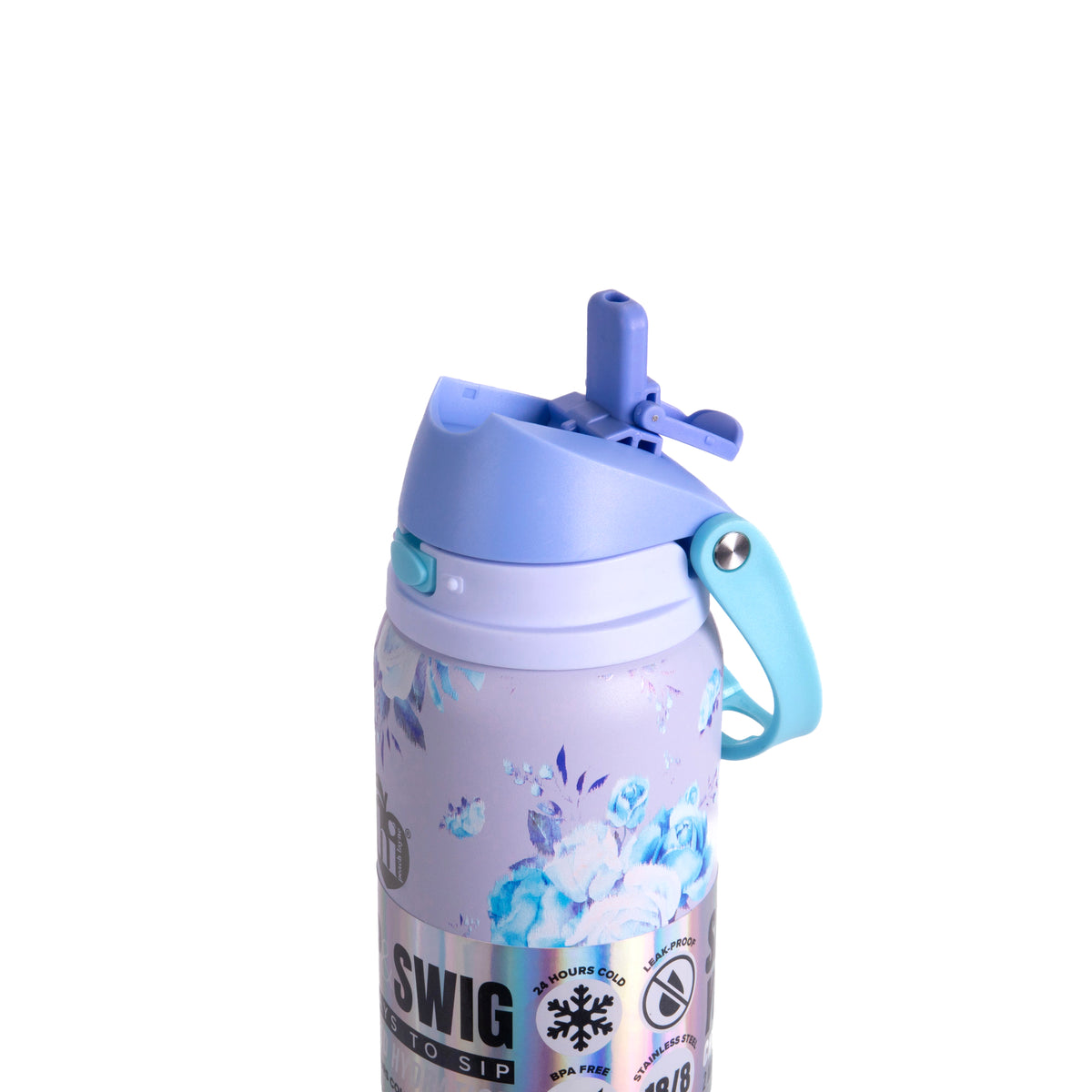 Blue Floral Insulated Water Bottle With Scrunchie, 32oz