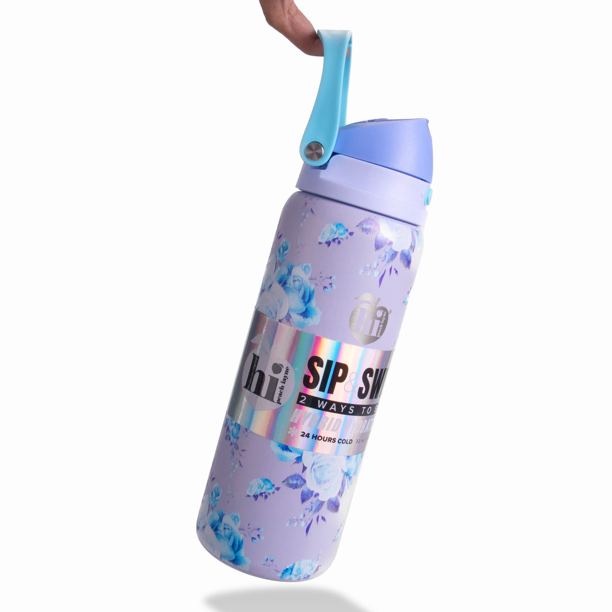 Blue Floral Insulated Water Bottle With Scrunchie, 32oz