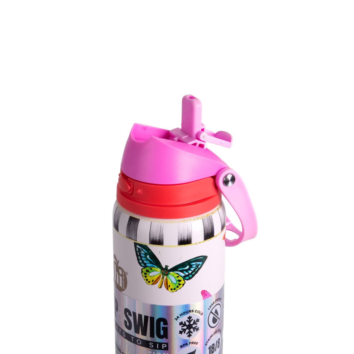 Butterfly Print Insulated Water Bottle With Scrunchie, 32oz