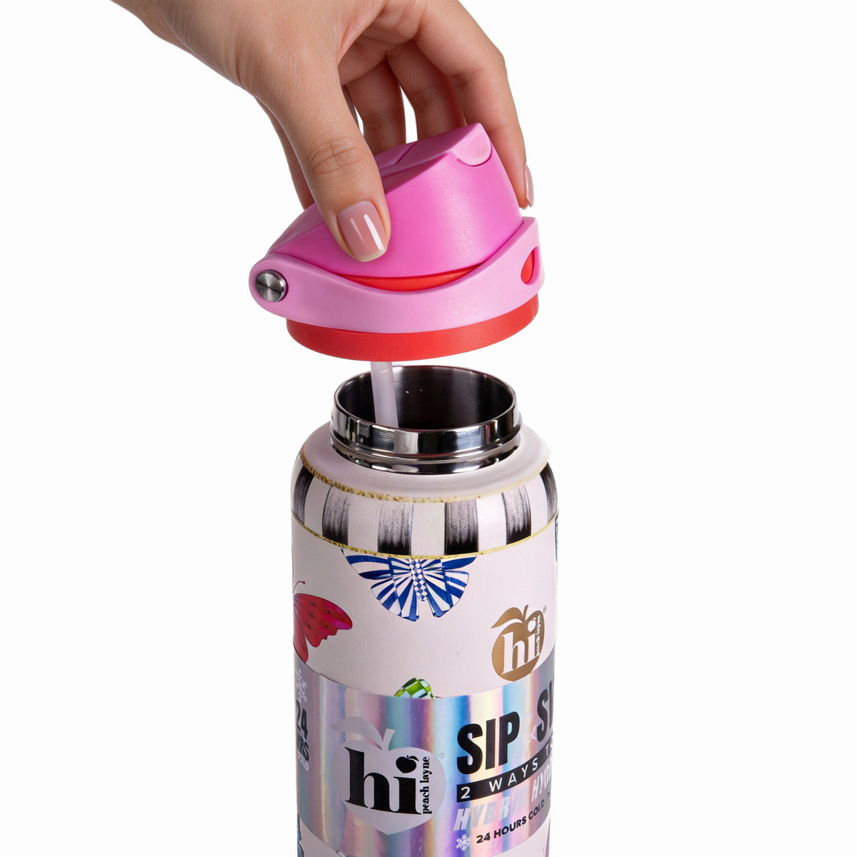 Butterfly Print Insulated Water Bottle With Scrunchie, 32oz