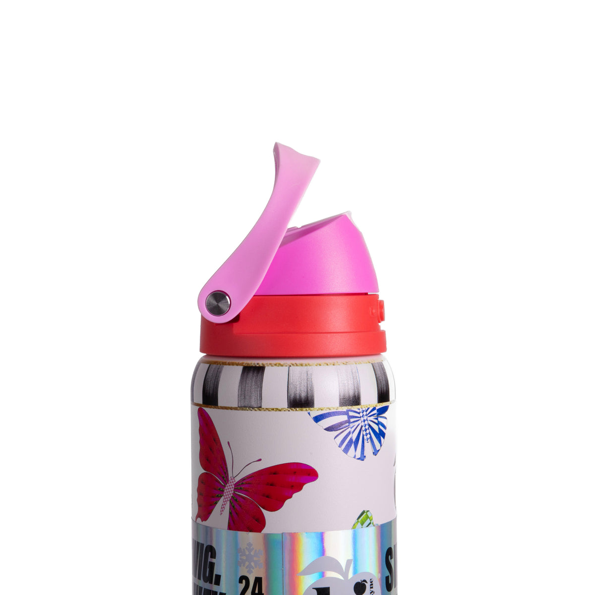 Butterfly Print Insulated Water Bottle With Scrunchie, 32oz