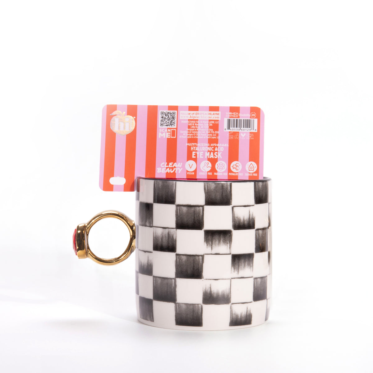Black Checkered Ceramic Mug and Hydrogel Eye Mask Gift Set