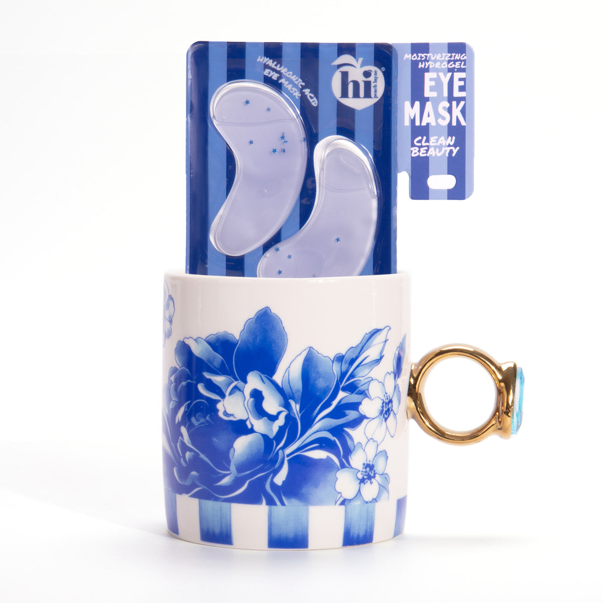 Navy Floral Ceramic Mug and Hydrogel Eye Mask Gift Set