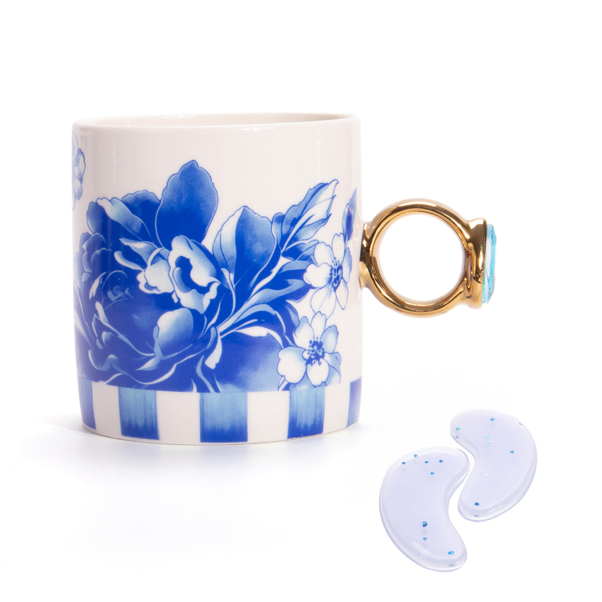 Navy Floral Ceramic Mug and Hydrogel Eye Mask Gift Set