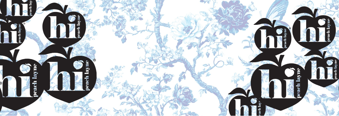 Decorative text with 'hi' and heart shapes on a light blue floral background