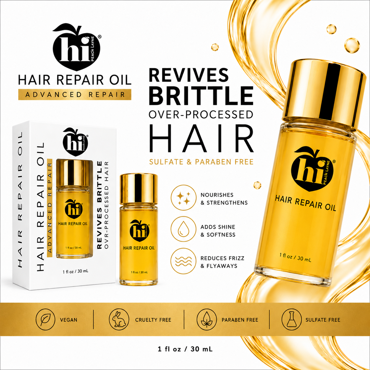 Hi Peach Layne Hair Repair Oil — Revives Brittle Over-Processed Hair