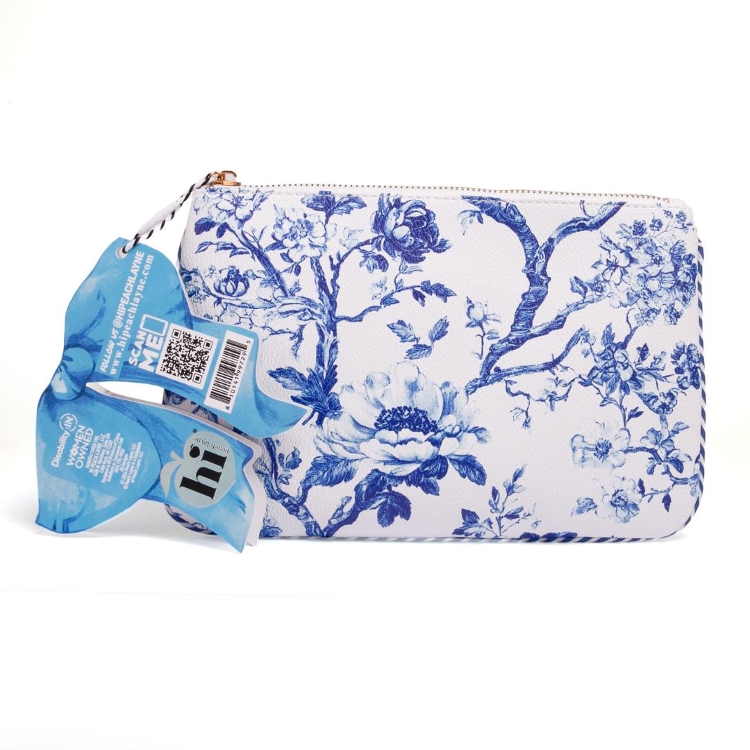 Blue Toile Large Zipper Pouch