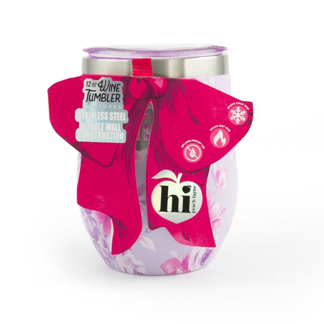 Purple Floral Wine Tumbler with Nail File