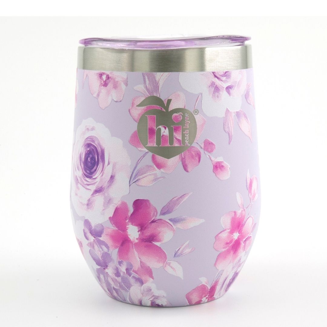 Purple Floral Wine Tumbler with Nail File