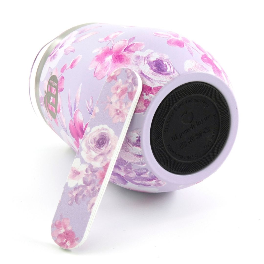 Purple Floral Wine Tumbler with Nail File