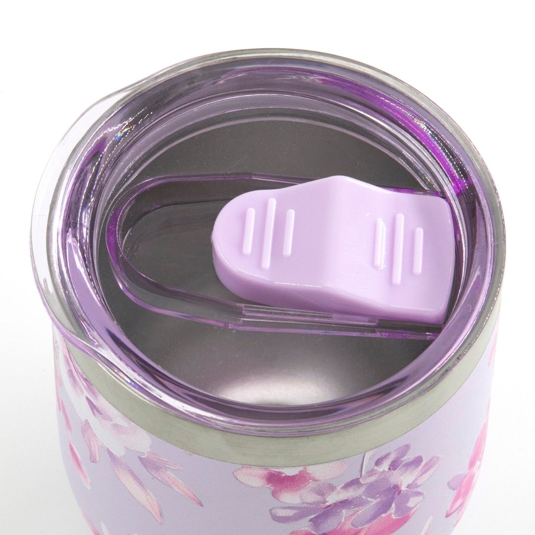 Purple Floral Wine Tumbler with Nail File