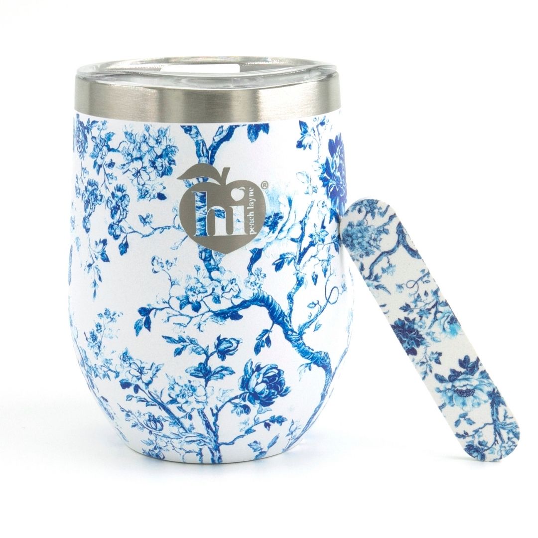 Blue Toile Wine Tumbler with Nail File