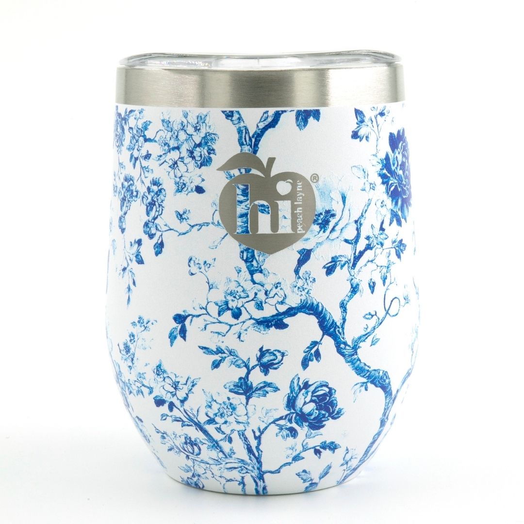 Blue Toile Wine Tumbler with Nail File
