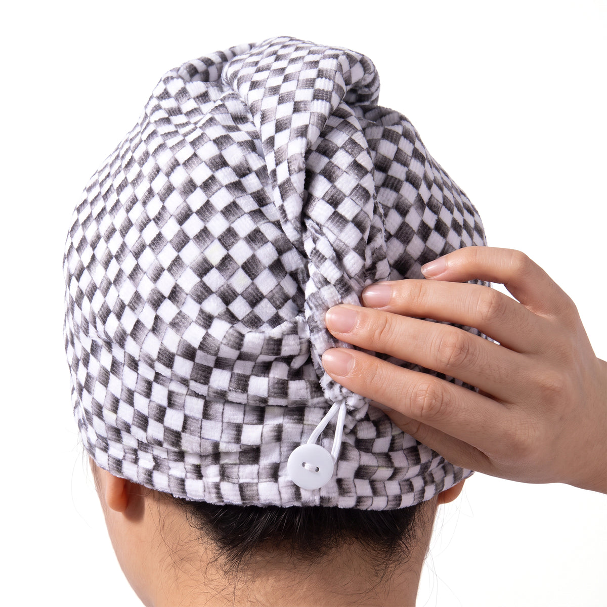 Black Checkered Microfiber Hair Turban