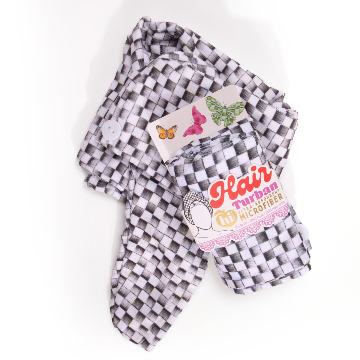 Black Checkered Microfiber Hair Turban