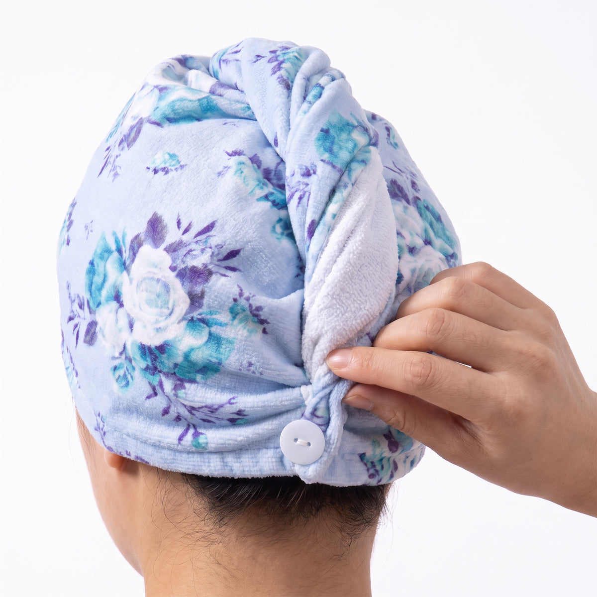 Blue Floral Microfiber Hair Turban
