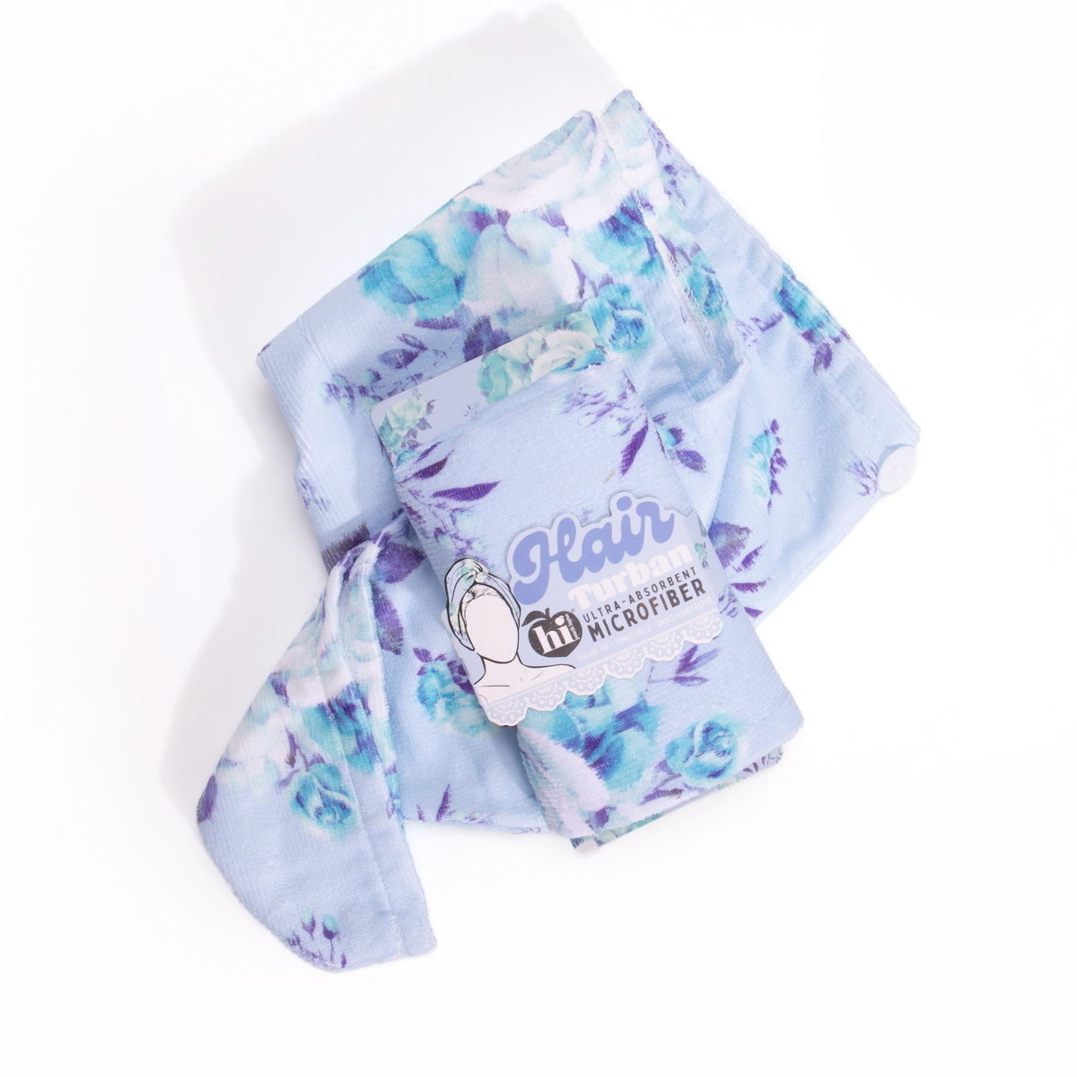 Blue Floral Microfiber Hair Turban