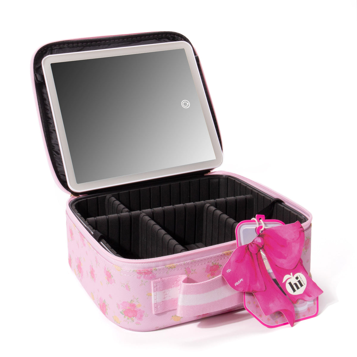 Pink Floral Makeup Case With LED Mirror