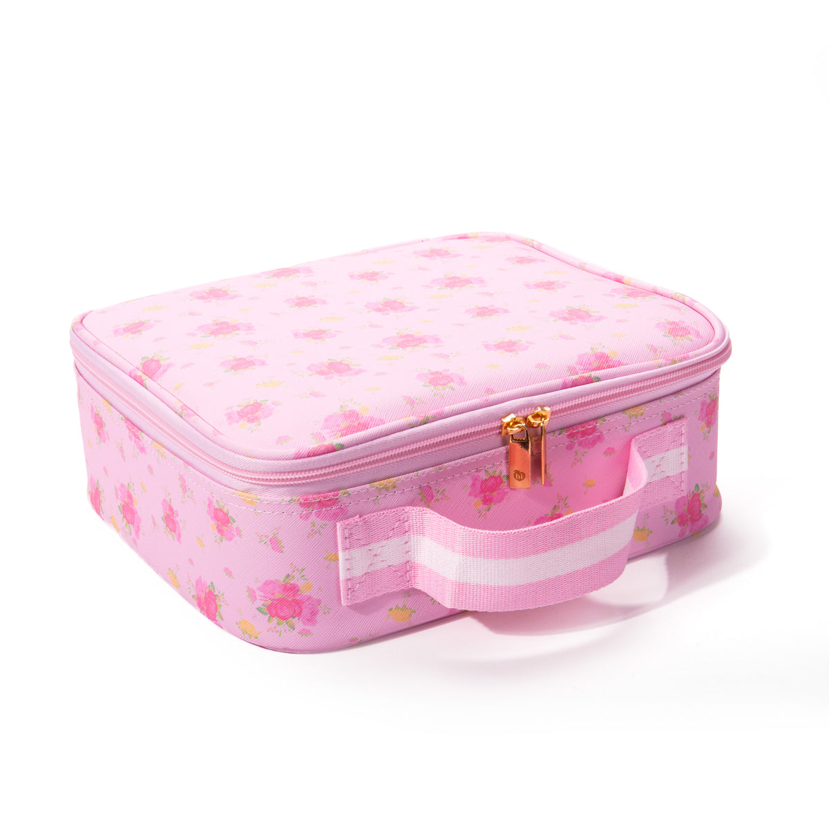 Pink Floral Makeup Case With LED Mirror