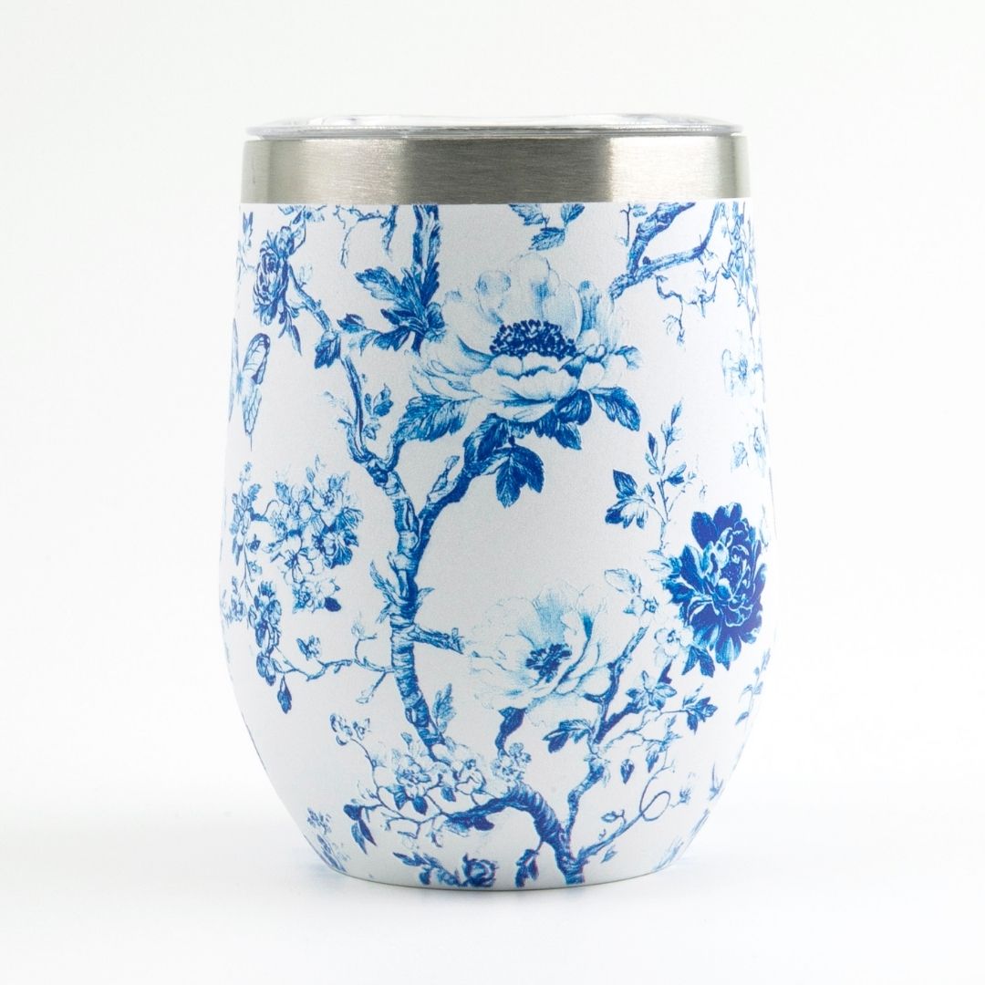 Blue Toile Wine Tumbler with Nail File