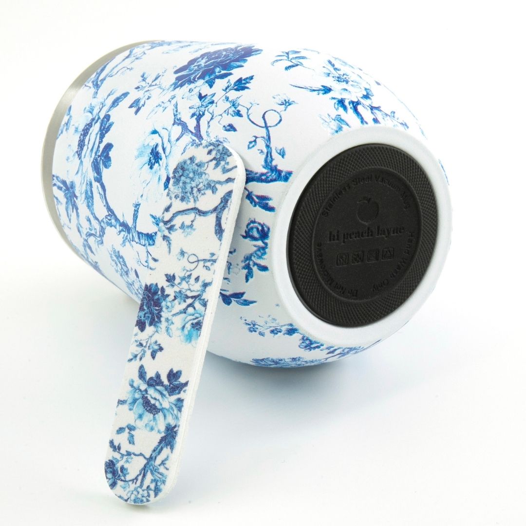 Blue Toile Wine Tumbler with Nail File