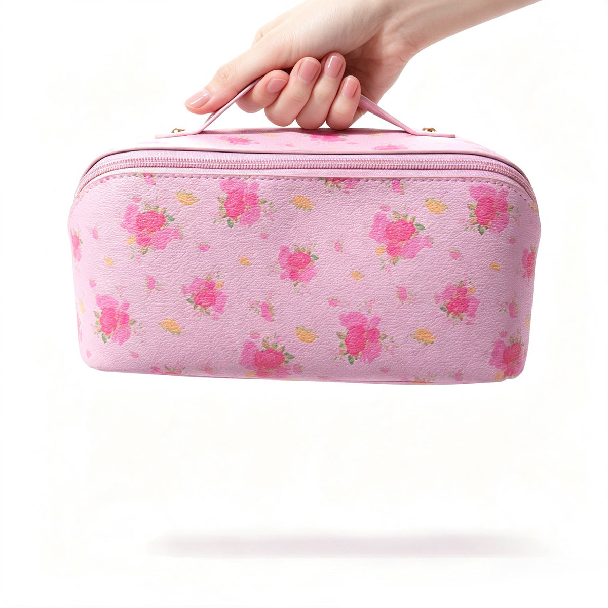 Pink Floral Travel Makeup Bag